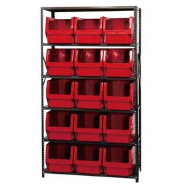 MSU-533 Steel Shelving with 15 Magnum Giant Hopper Bins, Red - 18 x 42 x 75 in.