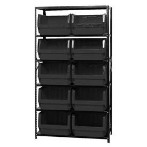 268893BK MSU-543 Steel Shelving with 10 Magnum Giant Hopper Bins, Black - 18 x 42 x 75 in.