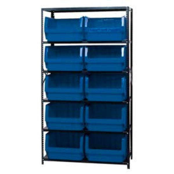 268893BL MSU-543 Steel Shelving with 10 Magnum Giant Hopper Bins, Blue - 18 x 42 x 75 in.