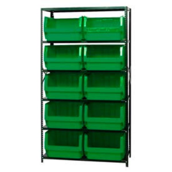 268893GN MSU-543 Steel Shelving with 10 Magnum Giant Hopper Bins, Green - 18 x 42 x 75 in.