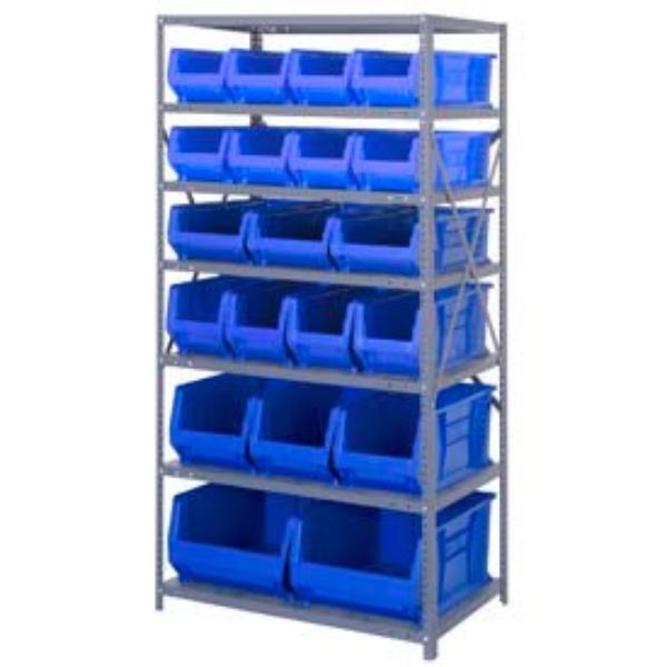 268924BL 2475-20-MIX Steel Shelving with 20 24 in. Hulk Hopper Bins, Blue - 24 x 36 x 75 in.