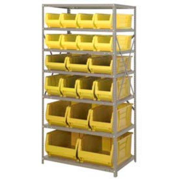 268924YL 2475-20-MIX Steel Shelving with 20 24 in. Hulk Hopper Bins, Yellow - 24 x 36 x 75 in.