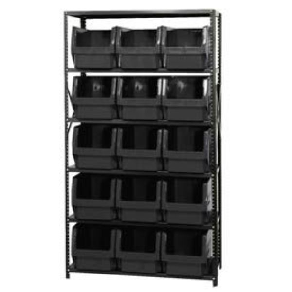 MSU-533 Steel Shelving with 15 Magnum Giant Hopper Bins, Black - 18 x 42 x 75 in.