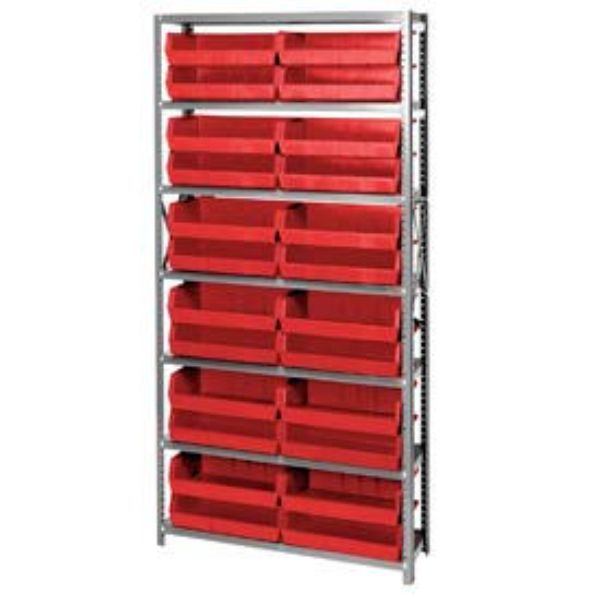 268938RD QSBU-245 Steel Shelving with 24 Giant Stacking Bins, Red - 12 x 36 x 75 in.