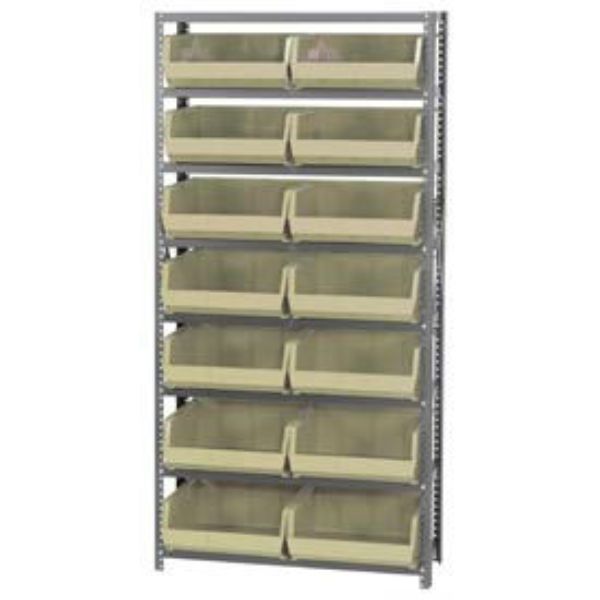 268939BG QSBU-250 Steel Shelving with 14 Giant Stacking Bins, Ivory - 12 x 36 x 75 in.