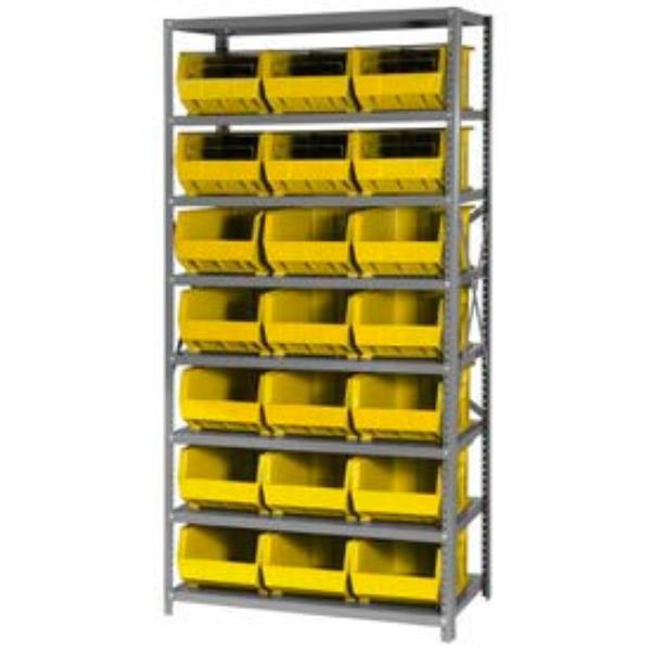 Steel Shelving with Stacking Bins - Yellow - 18 x 36 x 75 in. - Heavy Duty