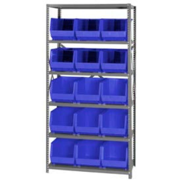 QSBU-260 Steel Shelving with 15 Giant Stacking Bins, Blue - 18 x 36 x 75 in.