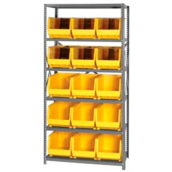 QSBU-260 Steel Shelving with 15 Giant Stacking Bins, Yellow - 18 x 36 x 75 in.