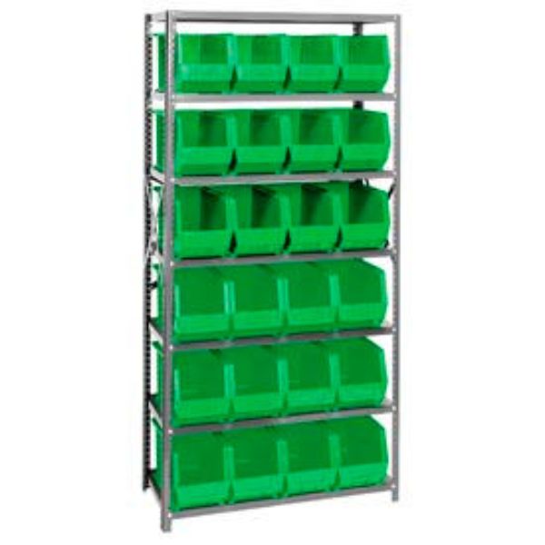 268942GN QSBU-265 Steel Shelving with 24 Giant Stacking Bins, Green - 18 x 36 x 75 in.