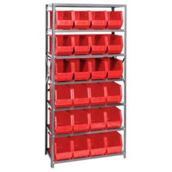 268942RD QSBU-265 Steel Shelving with 24 Giant Stacking Bins, Red - 18 x 36 x 75 in.
