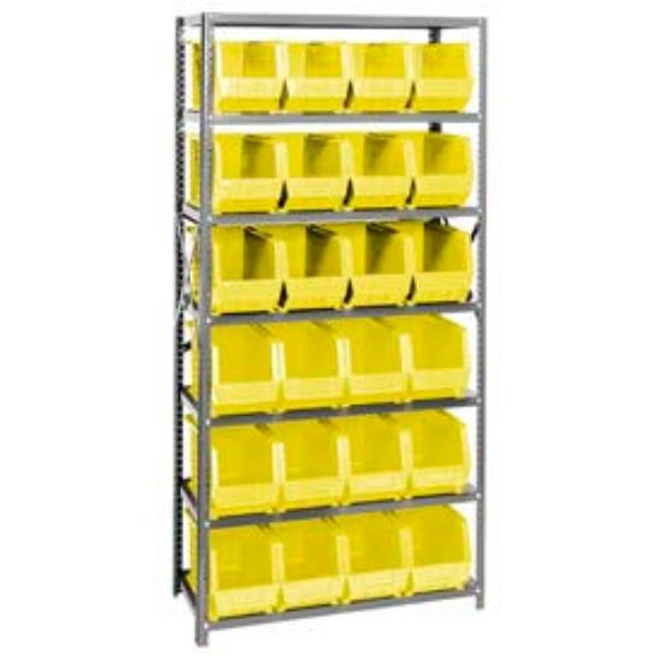 268942YL QSBU-265 Steel Shelving with 24 Giant Stacking Bins, Yellow - 18 x 36 x 75 in.