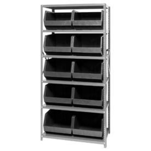 268943BK QSBU-270 Steel Shelving with 10 Giant Stacking Bins, Black - 18 x 36 x 75 in.