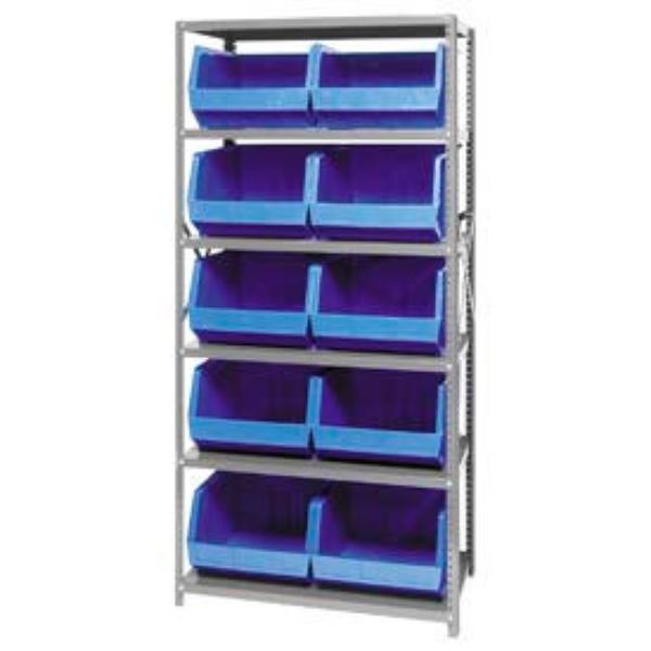 268943BL QSBU-270 Steel Shelving with 10 Giant Stacking Bins, Blue - 18 x 36 x 75 in.