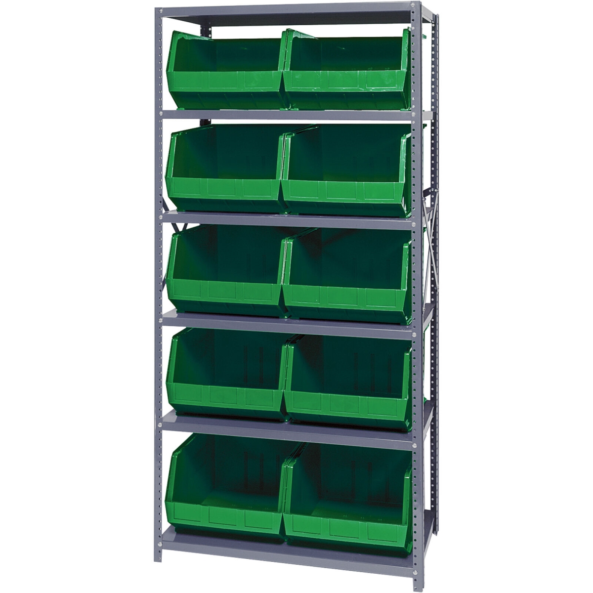 268943GN QSBU-270 Steel Shelving with 10 Giant Stacking Bins, Green - 18 x 36 x 75 in.