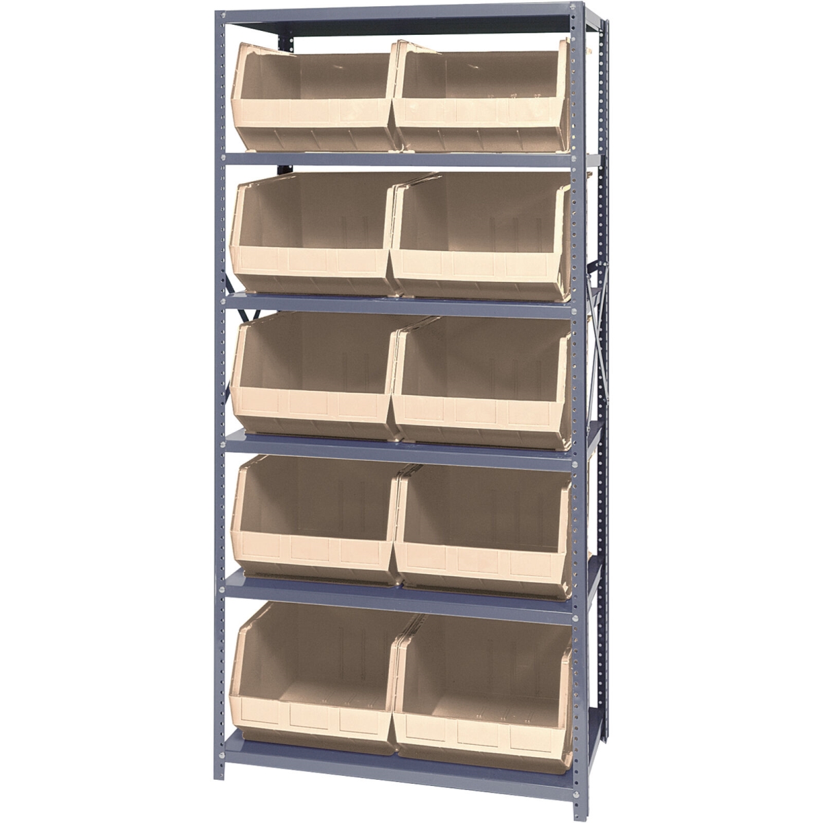 268943BG QSBU-270 Steel Shelving with 10 Giant Stacking Bins, Ivory - 18 x 36 x 75 in.