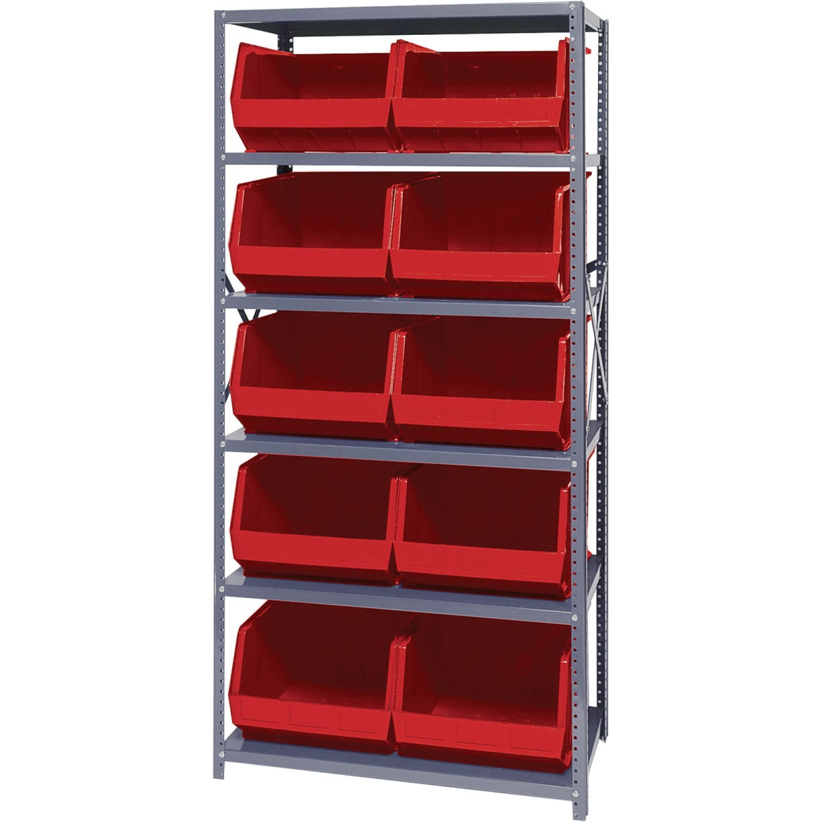 268943RD QSBU-270 Steel Shelving with 10 Giant Stacking Bins, Red - 18 x 36 x 75 in.