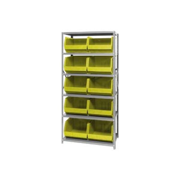 268943YL QSBU-270 Steel Shelving with 10 Giant Stacking Bins, Yellow - 18 x 36 x 75 in.
