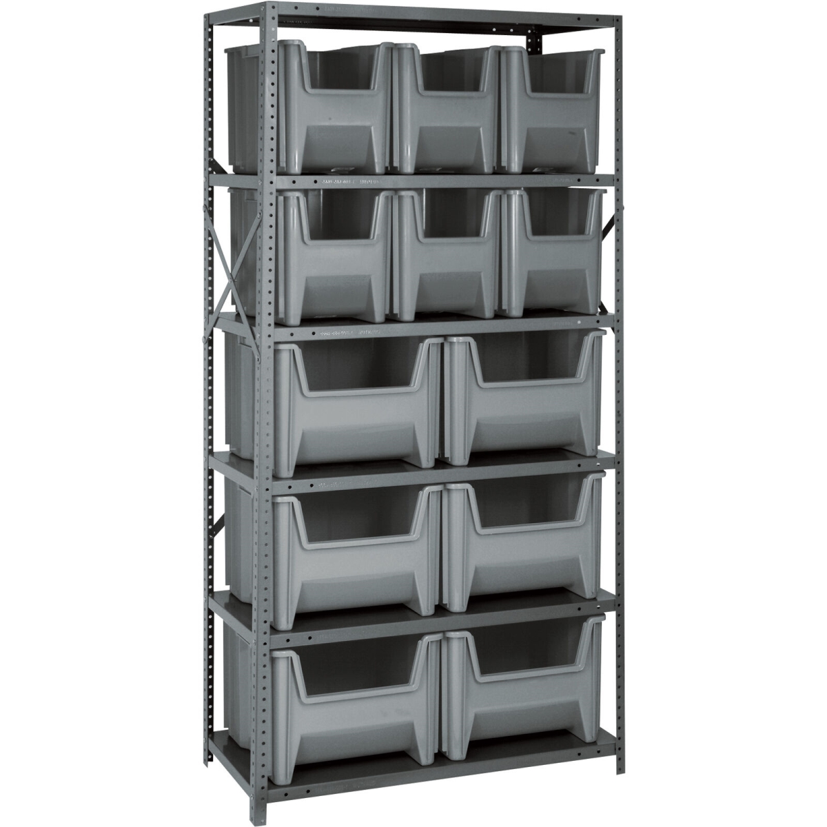 652737GY QSBU-600800 Shelving with 12 Giant Hopper Bins, Gray - 36 x 18 x 75 in.