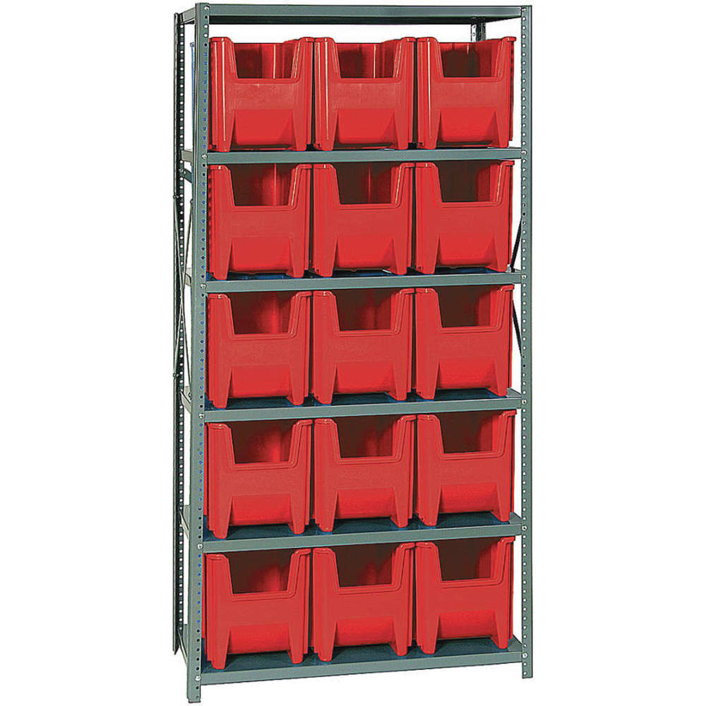 QSBU-600 Shelving with 15 Giant Hopper Bins, Red - 36 x 18 x 75 in.