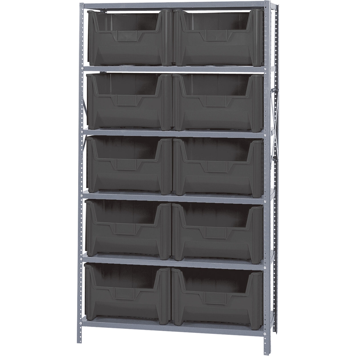 752398BK QSBU-700 Shelving with 10 Giant Hopper Bins, Black - 42 x 18 x 75 in.