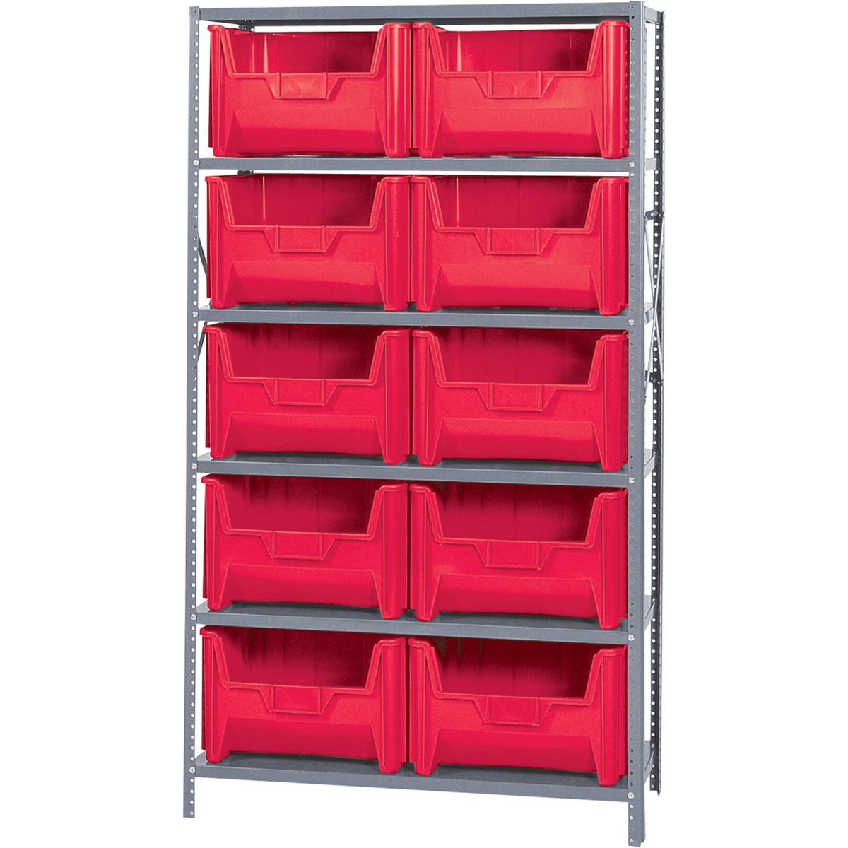 752398RD QSBU-700 Shelving with 10 Giant Hopper Bins, Red - 42 x 18 x 75 in.