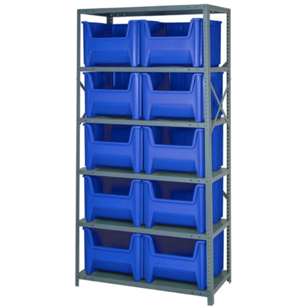 652736BL QSBU-800 Shelving with 10 Giant Hopper Bins, Blue - 36 x 18 x 75 in.