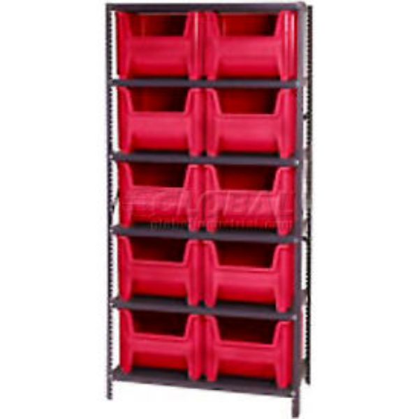 652736RD QSBU-800 Shelving with 10 Giant Hopper Bins, Red - 36 x 18 x 75 in.
