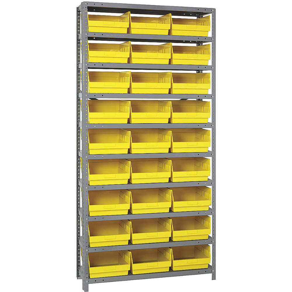 Steel Shelving Unit with Shelf Bins - Yellow - 36 x 18 x 75 in.