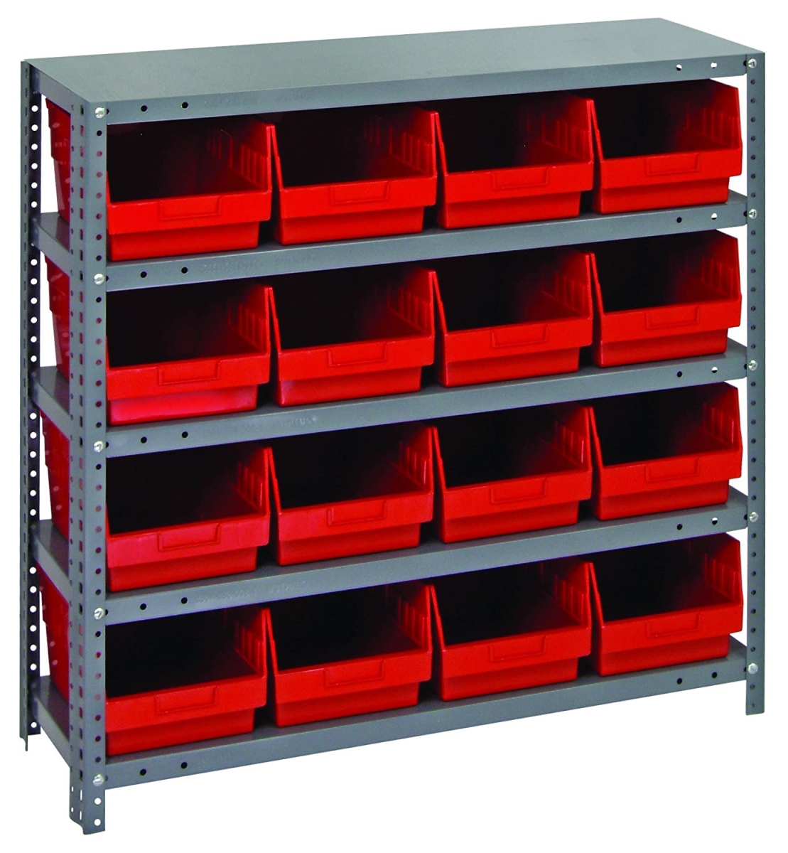 268989RD 1239-207 Steel Shelving with 16 6 in. Shelf Bins, Red - 36 x 12 x 39 in.
