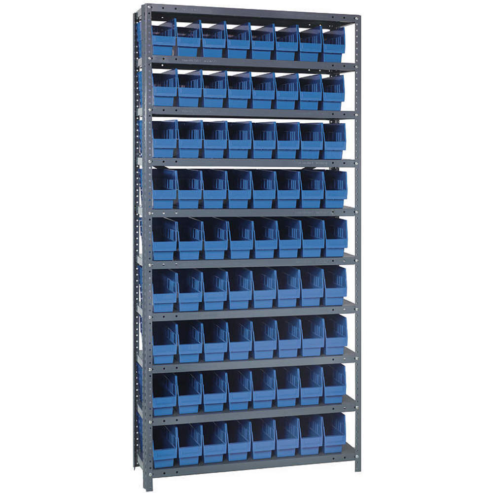 Steel Shelving Unit with Shelf Bins - Blue - 36 x 18 x 75 in. - Durable Steel Construction