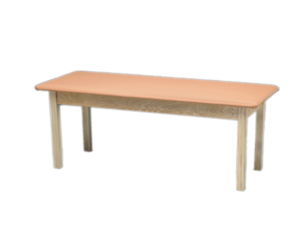 Wooden Treatment Table with Blue Upholstery, Natural Frame - 72 x 30 x 30 in.