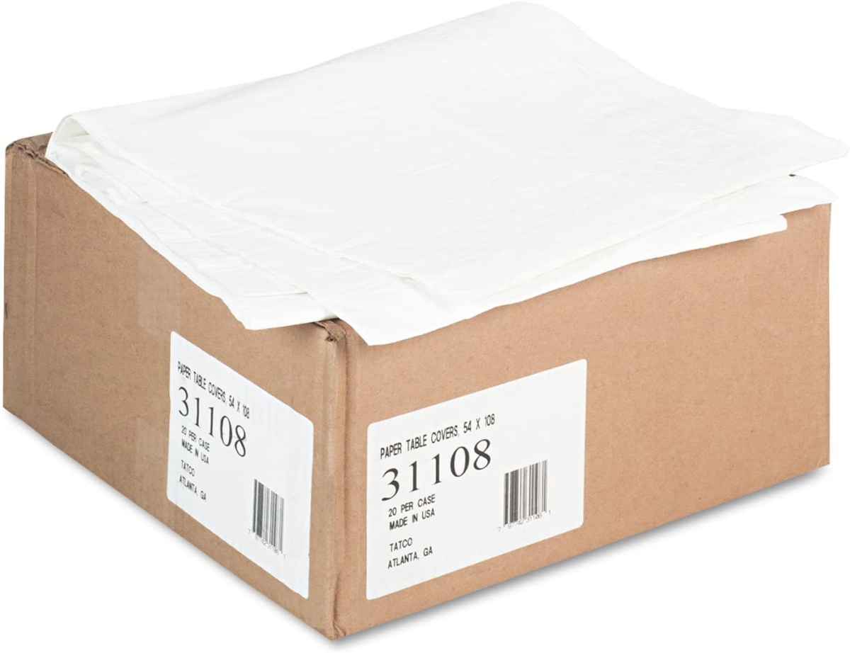 Picture of Tatco B29374 TCO31108 Rectangular Tablecover, Paper with Plastic Liner - White - 54 x 108 in. - 20 per Case