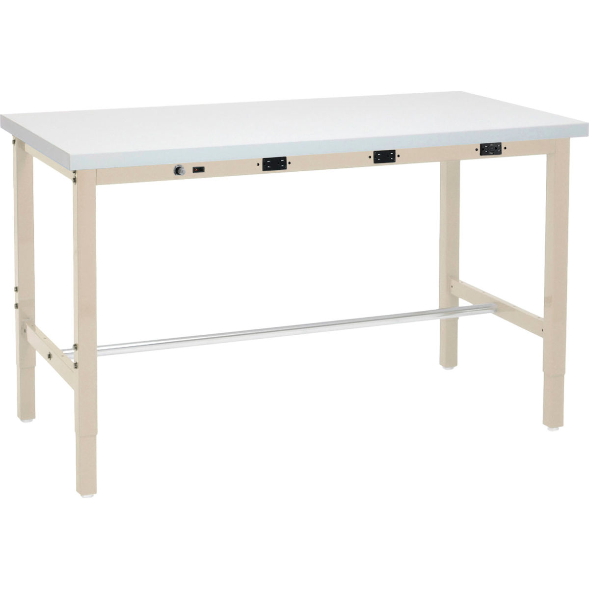 Adjustable Height Lab Workbench with Power Apron, Laminate Square Edge - Tan - 60 x 24 in.