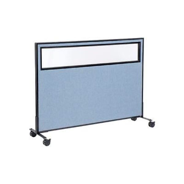 Interion Mobile Office Partition Panel with Partial Window, Blue - 60.25 x 45 in.