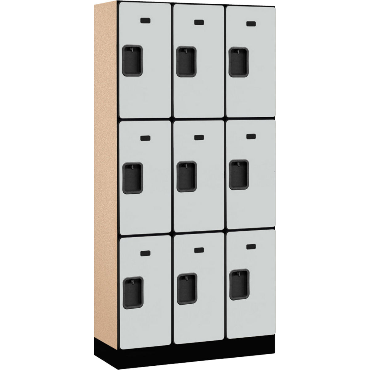 B2177267 Assembled Triple Tier 9 Door Designer Wood Locker, Gray - 12 x 15 x 24 in.