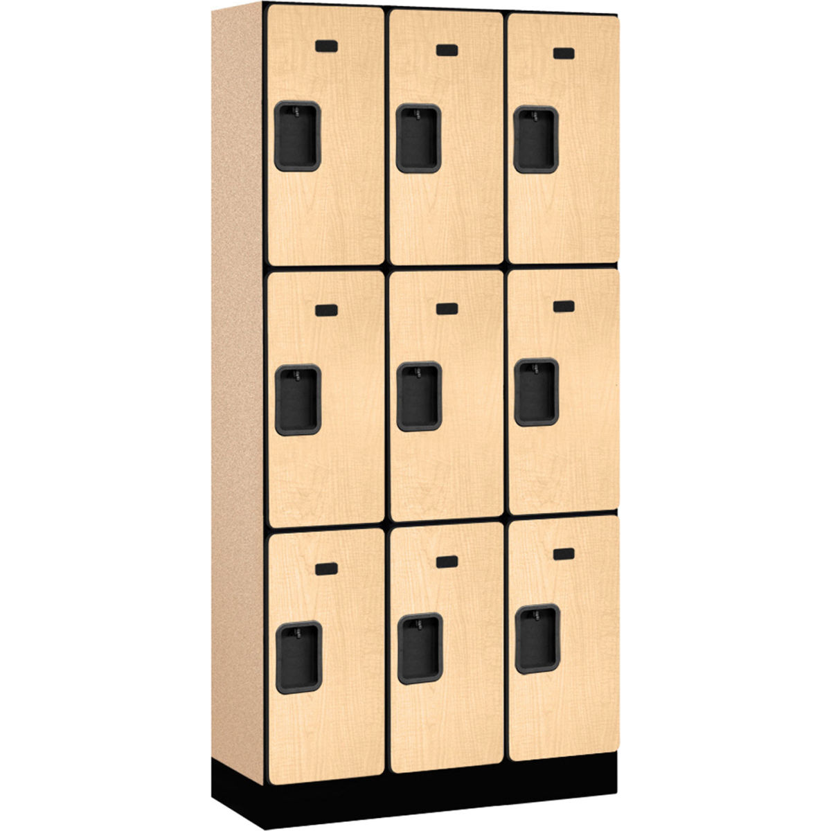 B2177260 Assembled Triple Tier 9 Door Designer Wood Locker, Maple - 12 x 15 x 24 in.