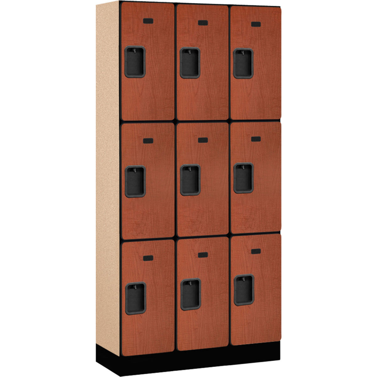 B2177271 Assembled Triple Tier 9 Door Designer Wood Locker, Cherry - 12 x 15 x 24 in.