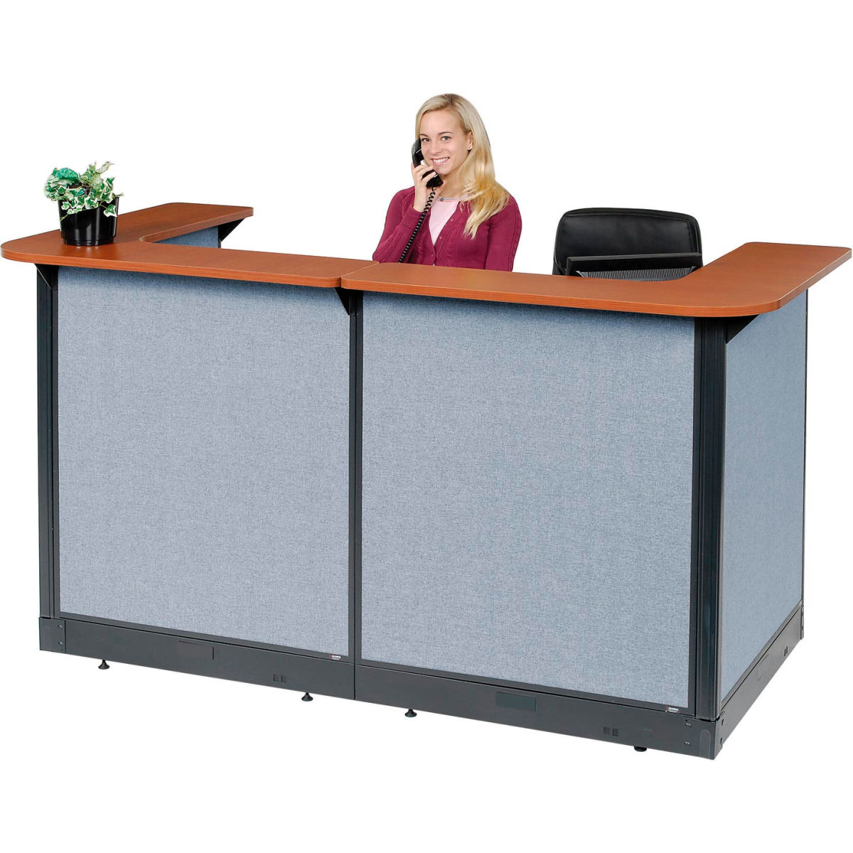Picture of Global Industrial 3667018 Interion U-Shaped Reception Station with Raceway&#44; Cherry Counter - 88 x 44 x 46 in.