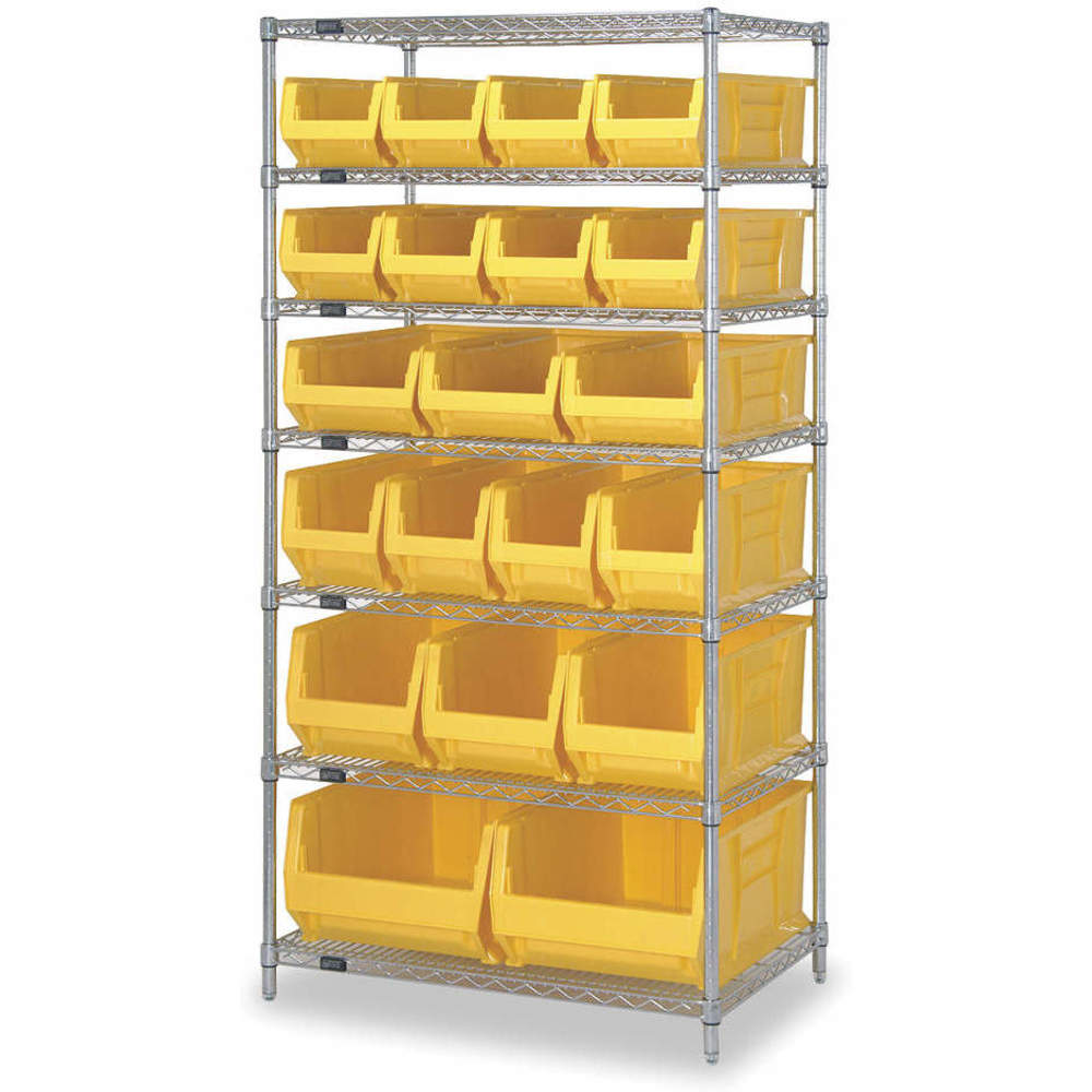 WR7-20-MIXYL Chrome Wire Shelving with 20 24 in. Bins - Yellow - 36 x 24 x 74 in.
