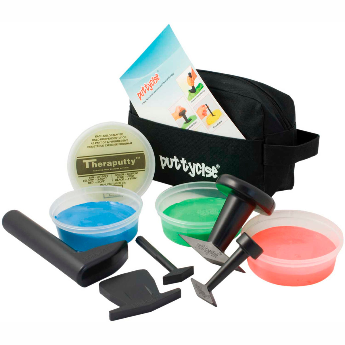 Puttycise TheraPutty Set with 5 Tools, 4 x 6 oz Putties, Medium - Multi Color