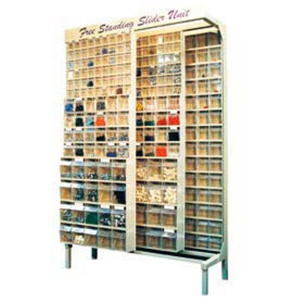 Gondola QS-304-28 Free Standing Slider System with 28 Bins, Ivory