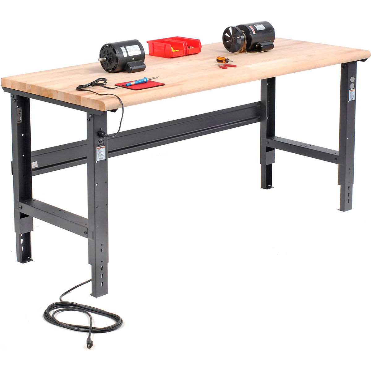 Global Industrial 183988BK Adjustable Height Workbench with C-Channel Leg, Maple Safety Edge - Black - 72 x 30 in.