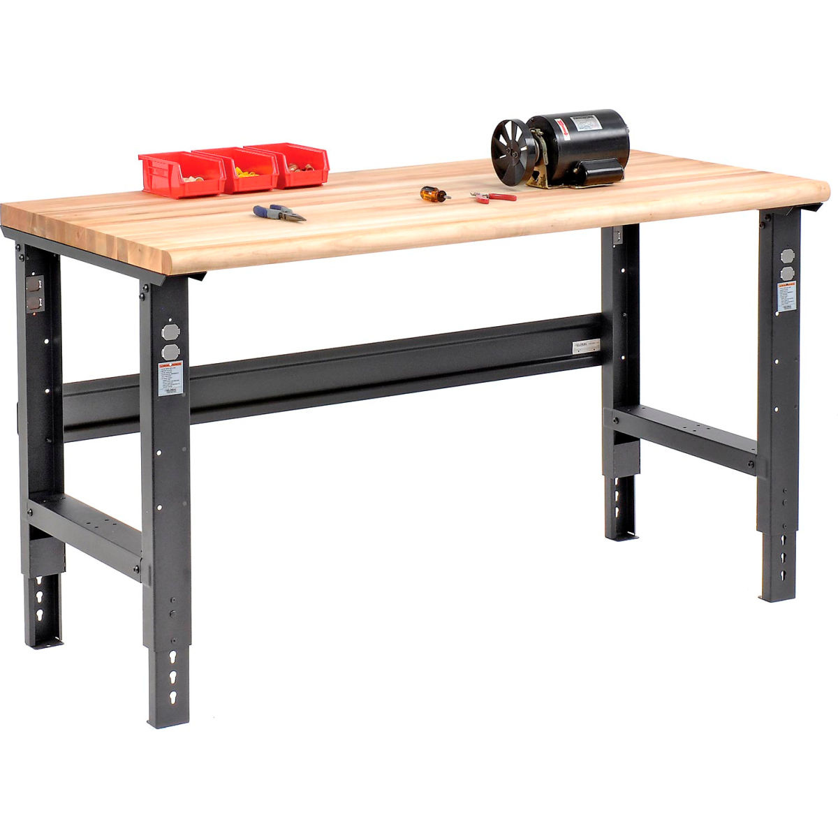 Global Industrial 183987BK Adjustable Height Workbench with C-Channel Leg, Maple Safety Edge - Black - 60 x 30 in.