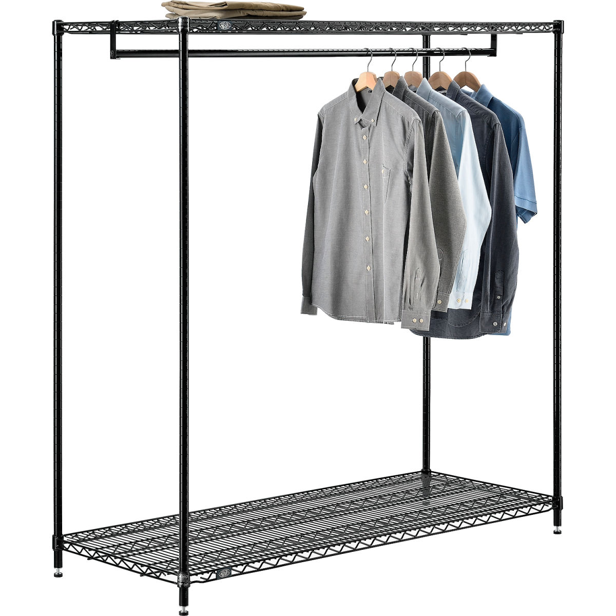 Picture of Global Industrial 184449B 63 x 60 x 24 in. Free Standing Clothes Rack with 2 Shelf&#44; Black