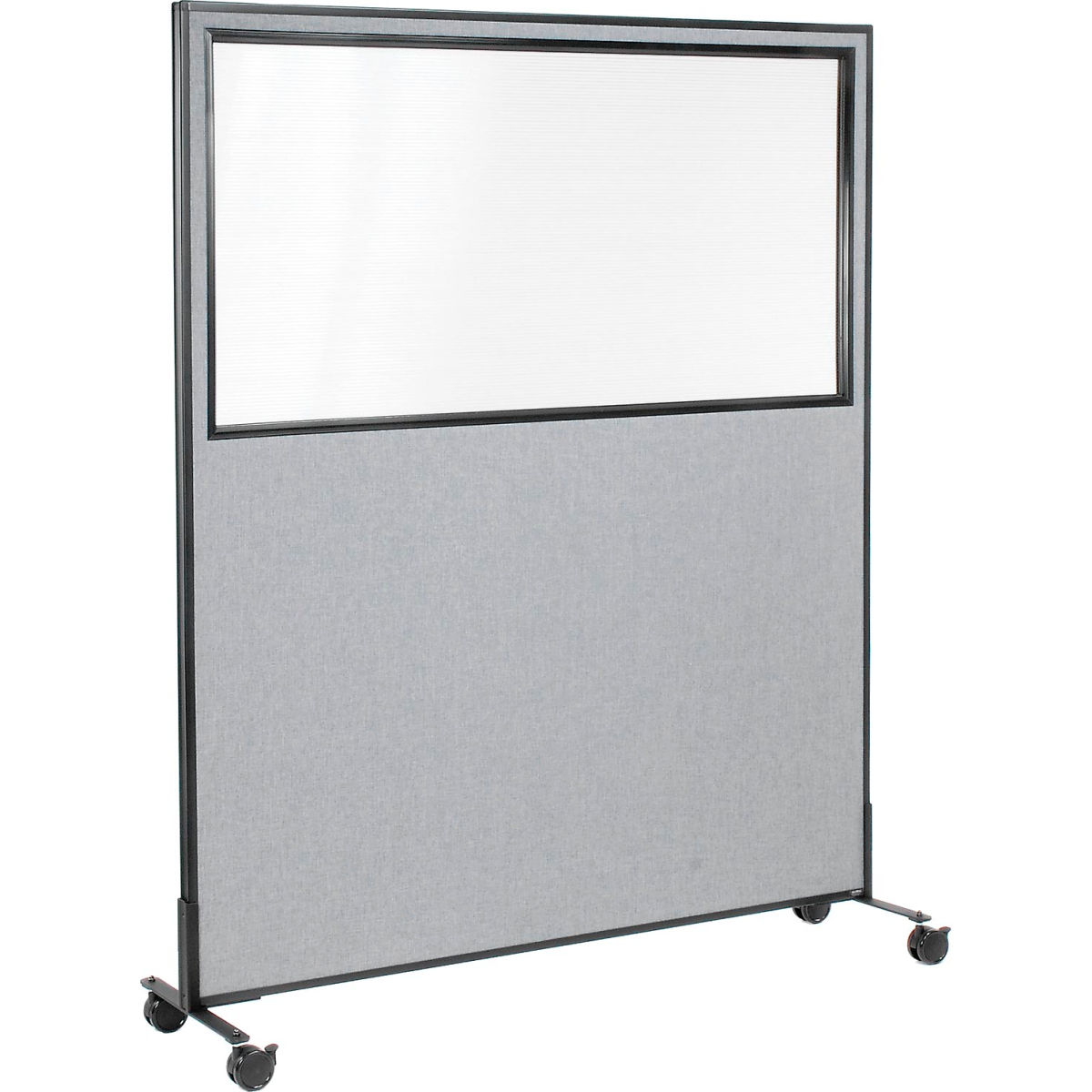 Interion Mobile Office Partition Panel with Partial Window, Gray - 60.25 x 75 in.
