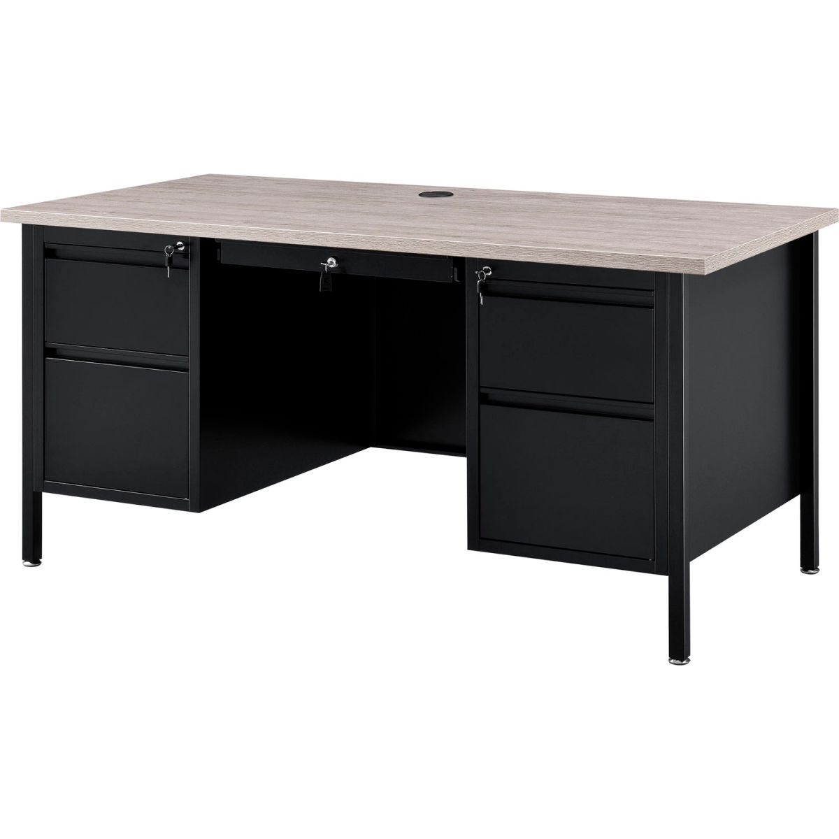 Interion Steel Teachers Desk with Gray Top & Black Frame - 60 x 30 in.