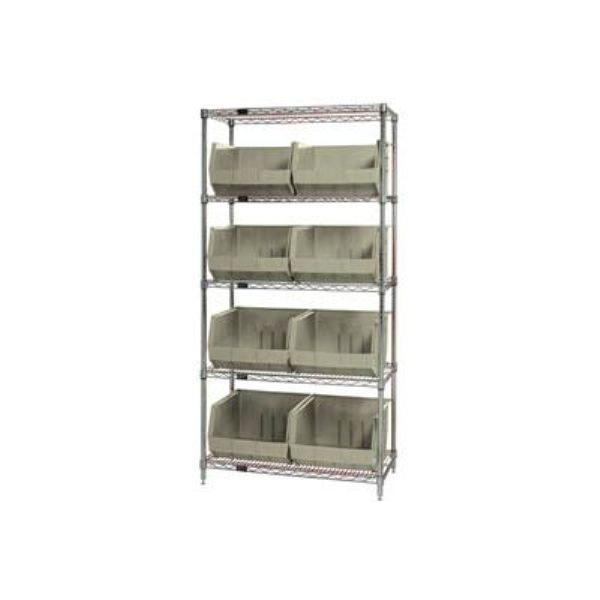268933BG WR5-270 Chrome Wire Shelving with 8 Giant Plastic Stacking Bins, Ivory - 36 x 18 x 74 in.