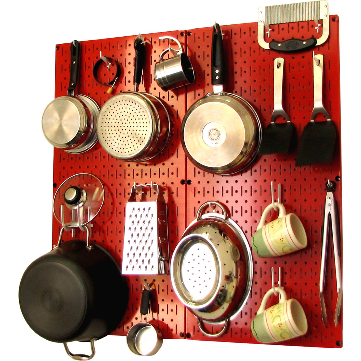 Kitchen Pegboard Pack Storage & Organization Kit, Red & White - 32 x 32 x 6 in.