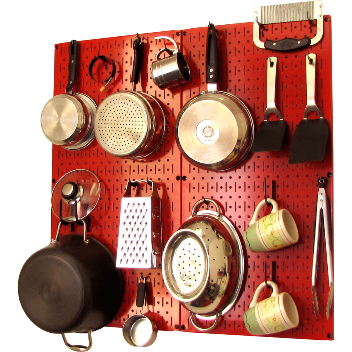 Kitchen Pegboard Pack Storage & Organization Kit, Red & Black - 32 x 32 x 6 in.