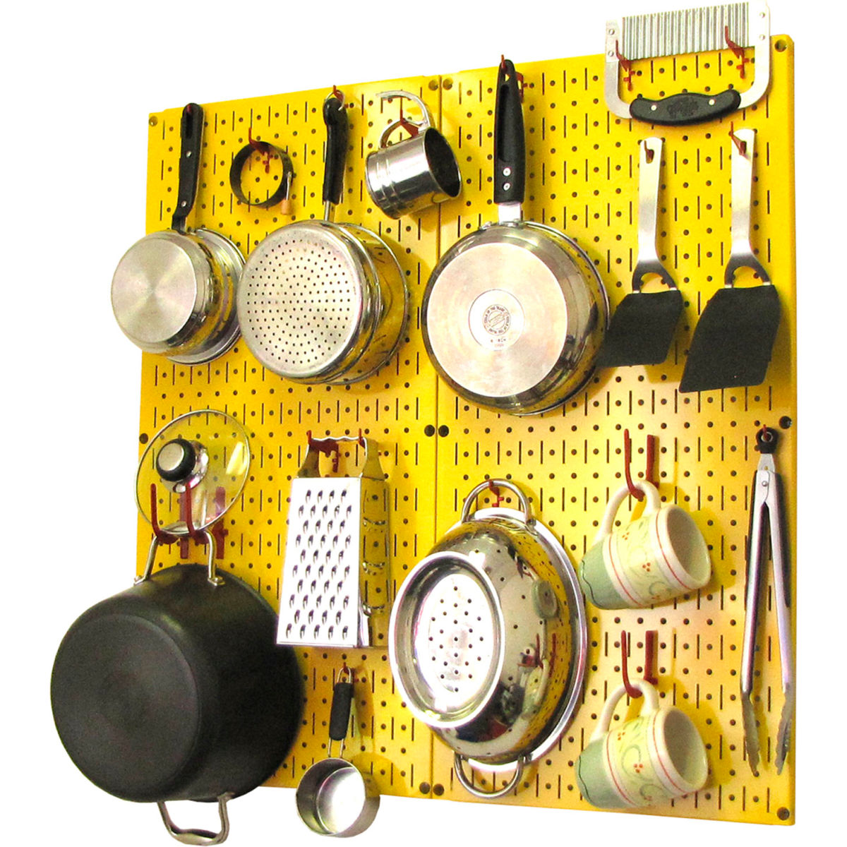 Kitchen Pegboard Pack Storage & Organization Kit, Yellow & Red - 32 x 32 x 6 in.